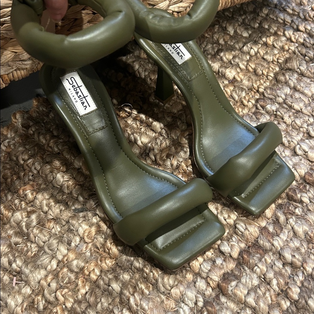 Sebastian Milano Olive Green Square Toe Padded Puffer Heel